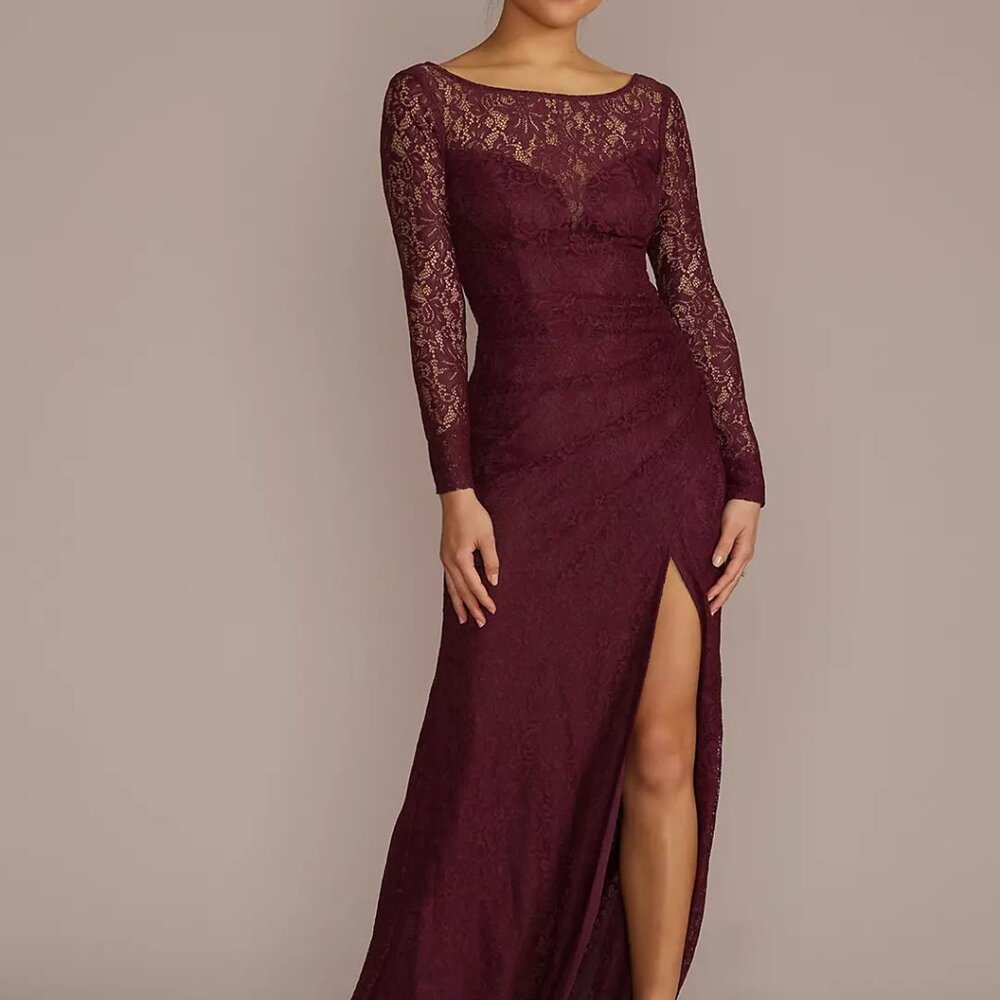 David's Bridal Lace Bridesmaid Dress - Red Wine